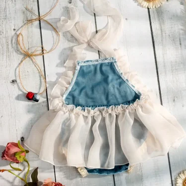 Ylsteed 2 Pcs Set Newborn Chiffon Romper+Headband for Picture Props Infant Rose Lace Outfits for Photo Shooting Baby Girl Props 2