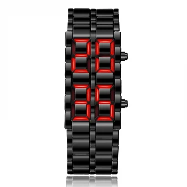 Fashion Mens Digital Lava Wrist Watch Men Black Full Metal Red Blue LED Display Watches Gifts for Male Boy Sport Creative Clock 6