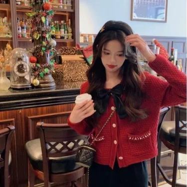 Sweater Knitted Cardigan Coat Design Sense Short Sweater Female 2023 Foreign Long Sleeve O Neck Sweater Cardigan Female Tops 5