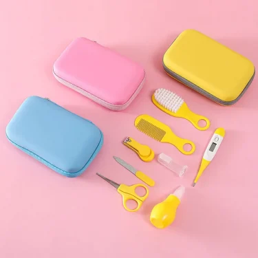 8pcs Newborn Baby Health Care Kit Nail Hair Thermometer Grooming Brush Nose Inhaler Kit Infant Safety Care Set Baby Essentials 5