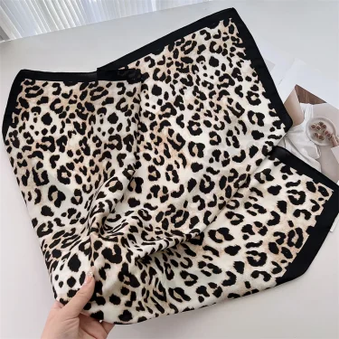 70cm Square Luxury Leopard Print Silk Scarf Ladies Headband Small Hair Scarves Band Female Handkerchief Bandana Foulard 4