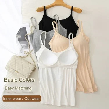 M-3XL For 35-85kg Modal Plus Size Camisole Tank Top With Fixed Cup Women's Chest Padded Outer Wear Bottoming Underwear Wear-Free 2