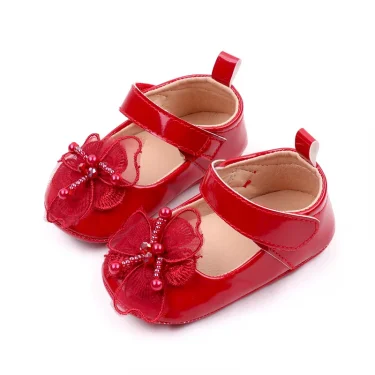 New Year Christmas Prewalker Newborn Baby Girl Princess Red Bow Walking Shoes TPR Sole Anti Slip 0-18 Months Baby Casual Shoes 6