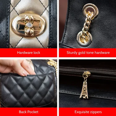 FOXER Women Crossbody Bag Diamond Lattice Handbag Lady Armpit Shoulder Bag Girl's Split Leather Chain Strap Black Messenger Bags 5