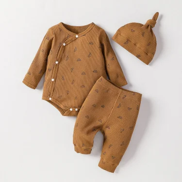 Baby Boys Newborn Soft Long Sleeve Open Stitch 2pcs Pantsuits Casual Daily For Autumn +Hat 1