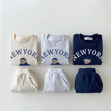 Newborn Spring Autumn 2PCS Baby 0-4Y Cotton Thick Long Sleeves+Pants Bear Boys Girls Printed Clothes Warmth Set Children 4