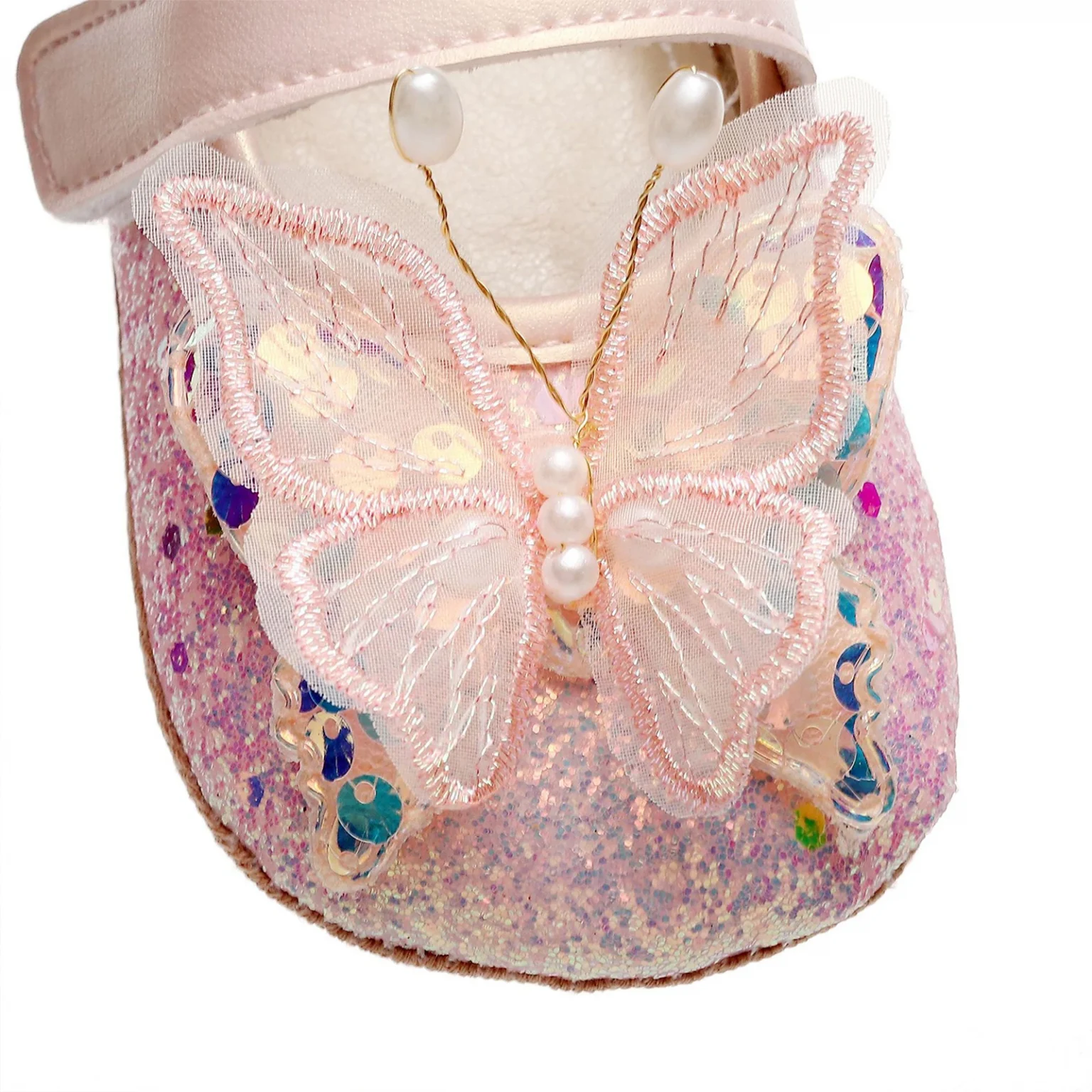 Shiny 3D Butterfly Princess Dress Shoes for Baby Girl Glitters Flats Non-Slip Crib Shoes Walking Shoes for Toddlers Infants 6