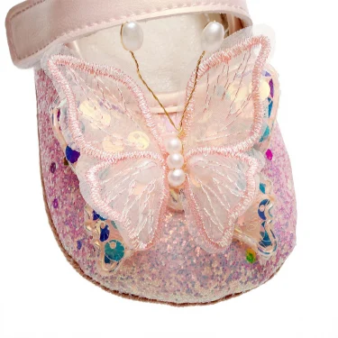 Shiny 3D Butterfly Princess Dress Shoes for Baby Girl Glitters Flats Non-Slip Crib Shoes Walking Shoes for Toddlers Infants 6