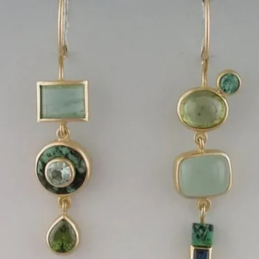 Delicate Design Square Round Dangle Earrings Green Stone Silver Color Earrings Women Jewelry 1