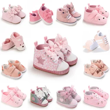 Pink Baby Shoes Princess Fashion Sneakers Infant Toddler Soft sole Anti Slip First Walkers 0-1 year old baby Christening Shoes 1