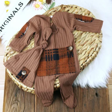 Ylsteed Newborn Photography Clothes Baby Boy Patchwork Jumpsuit Hat Set Baby Photography Props Newborn Shooting Outfit 2