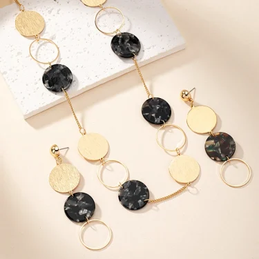 Bohemian Colorful Circular Irregular Alloy Necklace for Women Fashionable Temperament Acrylic Earring Jewelry Set 3