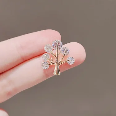 New Design Tree Of Life CZ Zircon Crystal Leaf Brooches For Women Girls Plant Brooch Pins Clothing Accessories Jewelry 2