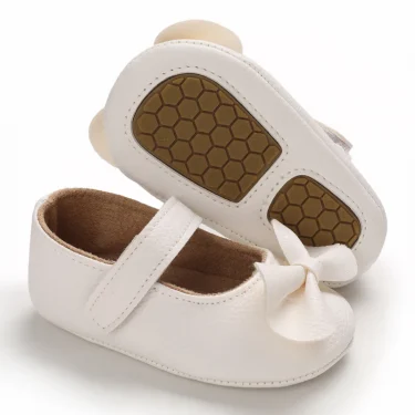 Baby Spring and Autumn Cute Bow Upper PU Soft Rubber Bottom Anti slip Princess Shoes Newborn Casual Walking Shoes 0-18M 2