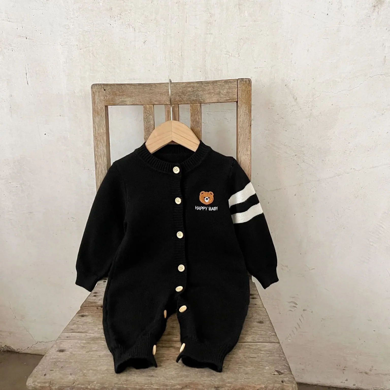 Ins Autumn Newborn Girl Bodysuit Cotton Bear Printed Long Sleeve Baby Girl Jumpsuit Loose Embroidery Toddler Girl Knitted Romper 5
