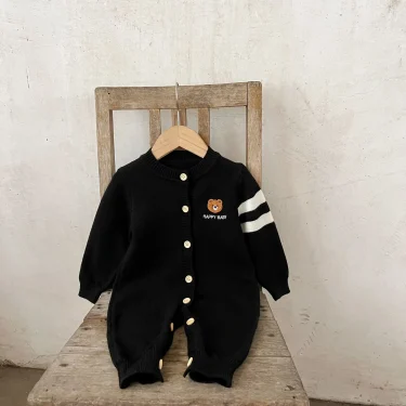 Ins Autumn Newborn Girl Bodysuit Cotton Bear Printed Long Sleeve Baby Girl Jumpsuit Loose Embroidery Toddler Girl Knitted Romper 5