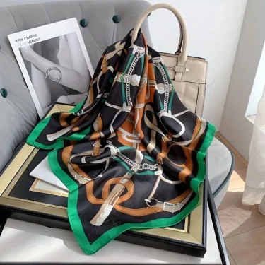 1pcs70cm Ring Pattern Silk Scarf Women's Imitation Silk Fashion Versatile Headwear Bag Accessories Clothing Square Scarf 5