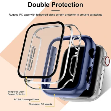 Tempered Glass+cover For Apple Watch Accessories 45mm 41mm 44mm 40mm 42mm Screen Protector Apple watch Case serie 9 4 5 6 SE 7 8 4