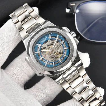 LONGLUX automatic man watch luxury mechanical wristwatches stainless steel skeleton waterproof mens watch men gift 3