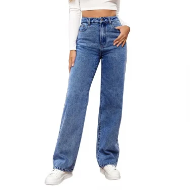 Europe and America New Fashion Washed High-waisted Jeans, Women's Spring and Summer New Straight Pants, Casual Wide-leg Pants 6