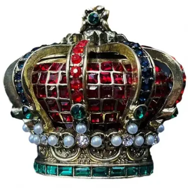 Vintage Queen's Crown Rhinestone Art Heavy Industry Pearl Brooch 6