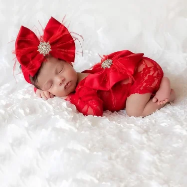 Ylsteed Newborn Lace Romper Photography Outfit Baby Girl Back Big Bow Costume for Photoshoot Infant Picture Props 1