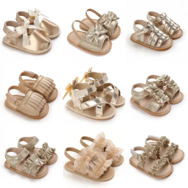 Summer casual sandals with golden theme fashionable and classic baby girl shoes comfortable and non slip baby walking shoes 1