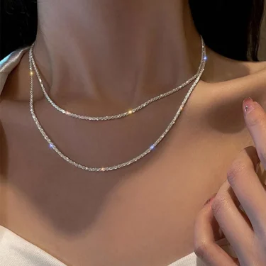 Silver Color Sparkling Necklace For Women Trendy Clavicle Chain Choker Girls Korean Wedding Party Jewelry Accessories 1