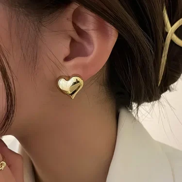 LATS Gold Color Smooth Surface Love Heart Shaped Stud Earrings Women Minimalist Fashion Girl Wedding Bridal Jewelry 1