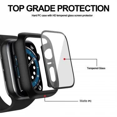 Tempered Glass+cover For Apple Watch 9 8 41mm 45mm 42mm 38mm PC bumper Screen Protector Case iWatch series 7 6 5 4 se 44mm 40mm 5