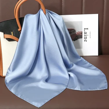 New Luxury Brand Satin Square Scarf Print Hair Ribbon Fashion Scarf for Women Neckerchief Bandana Solid Colors Shawl Headband 2