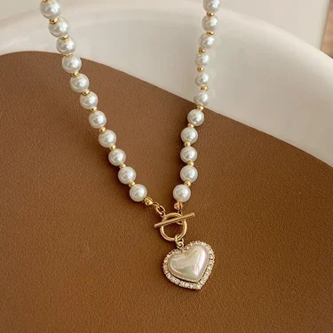 Elegant Pearl Necklace For Women Heart Pendant Necklaces Luxury Imitation Pearls Chain Necklaces Korean Jewelry Girls Gifts 3