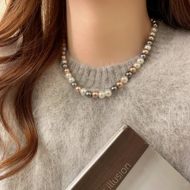 French Elegant Romantic Mixed Color Pearl Beaded Necklace Fashion Jewelry Sweet Accessories for Women's Collarbone Chain 3