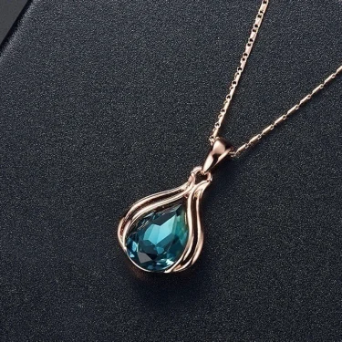 Fashion European and American Blue Zhihai Creative Geometric Wedding Earrings Necklace Set Women's Blue Green Water Drop Set 3