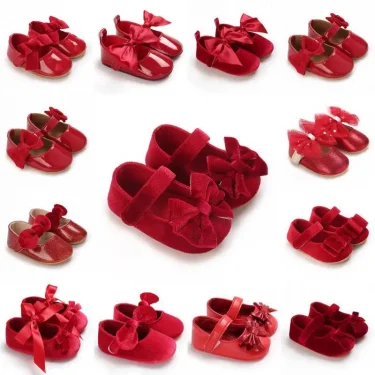 Spring and Autumn Girl Baby Shoes Classic Fashion Red Theme Cute Bow Princess Shoes Rubber Sole Anti slip Comfortable Walking Sh 1