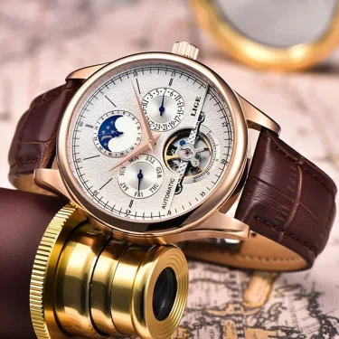 LIGE Men Watches Automatic Mechanical Watch Tourbillon Clock Genuine Leather Waterproof Watch Men Military Wristwatch Man 2