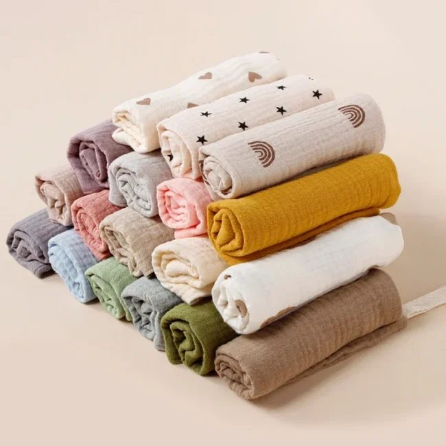 Baby Face Towel Infant Four-layer Muslin Gauze Burp Cloth Handkerchief Hanging Rope Pure Cotton Soft Small Square Towels 23*23cm 2