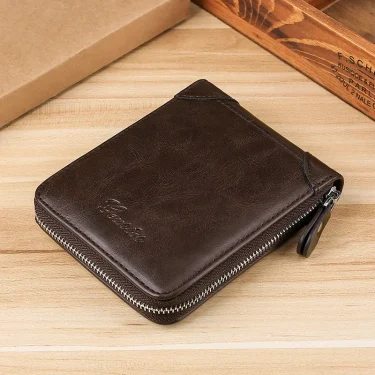 Classic Men Wallet Fashion RFID Blocking Man Leather Wallet Coin Purse Zipper Business Card Holder ID Money Bag Male Short Purse 1