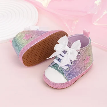 Newborn Baby Boys Girls High Tops Star Sneakers Soft Anti-Slip Sole Moccasins Infant Newborn Toddler First Walking Crib Shoes 1