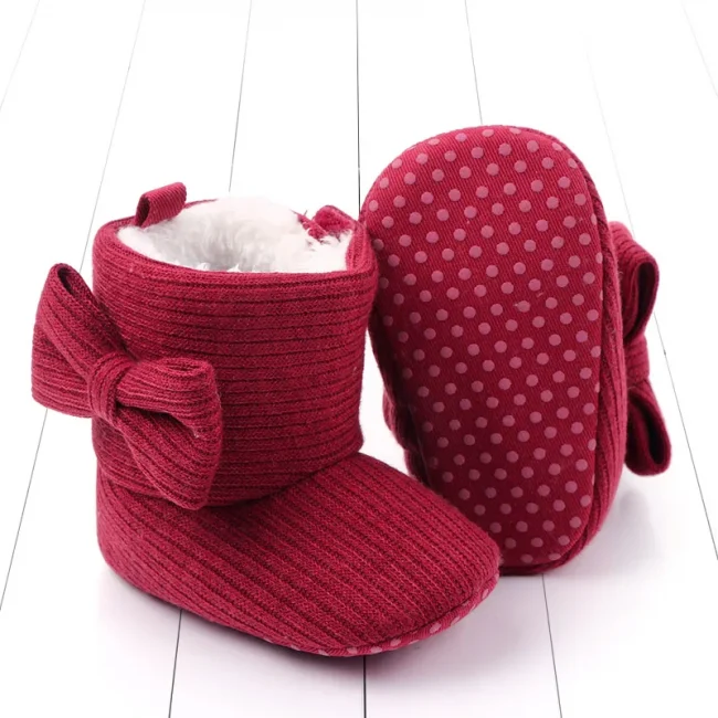 Baby Ankle-covered Boots Cute Bowknot Warm Lining Winter Infant First Walking Shoes for Baby Girls Soft Cotton Sole Baby Likes 5