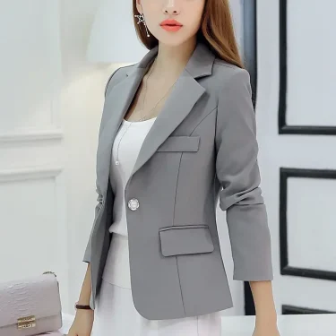 Women Korea Blazer 2025 Formal Slim Black Blazers Office Lady Work Suit Pockets Jackets Coat Female Casual Short Blazer Femme 3
