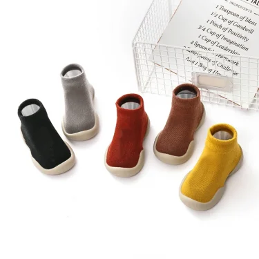 Infant Baby Shoes Newborn First Walkers Boy Girl Kids Solid Color Soft Knit Baby Sock Shoe Anti-slip Rubber Sole Toddler Booties 5