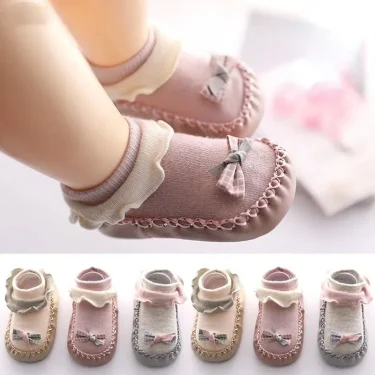 Autumn Winter Models of Newborn Baby Toddler Shoes Socks Cotton Baby Girl Socks Cartoon Bow Non-slip Children Shoes and Socks 1