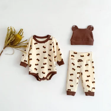 Spring Baby Boys Girls Clothes Cotton Long Sleeved Top + Pant + Hat Three Piece Set Baby 0-2 Years Old Newborn Suit 6