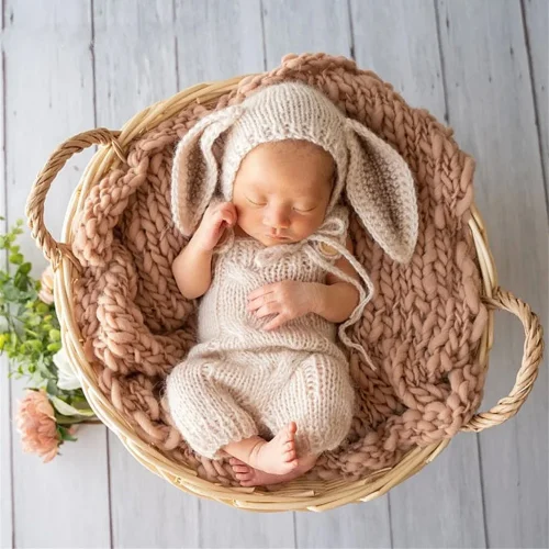 Baby Rabbit Costume Photography Props Accessories Newborn Easter Bunny Outfit 0 Months Girl Knitted Clothes Female Boys Jumpsuit 1