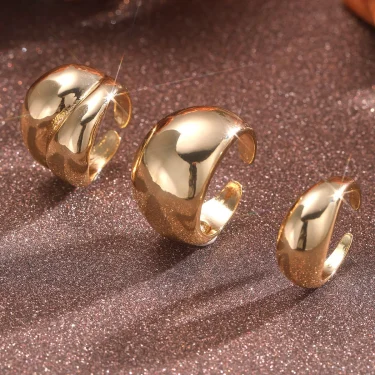 Fashion Gold Color Smooth Geometric Open Rings Set For Women Exaggerated Metal Irregular Thick Chunky Ring Trendy Jewelry Gifts 2