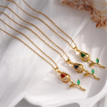 Light Luxury Stainless Steel Tulip Pendant Necklace for Women Elegant Gold Color Chain Flowers Necklace Girls Lucky Jewelry Gift 4
