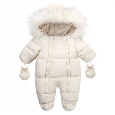 Winter Baby Jumpsuit Thick Warm Infant Hooded Inside Fleece Rompers Newborn Boy Girl Overalls Outerwear Kids Snowsuit 1