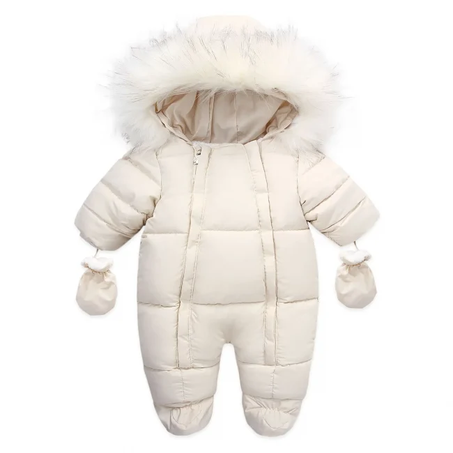 Winter Baby Jumpsuit Thick Warm Infant Hooded Inside Fleece Rompers Newborn Boy Girl Overalls Outerwear Kids Snowsuit 1