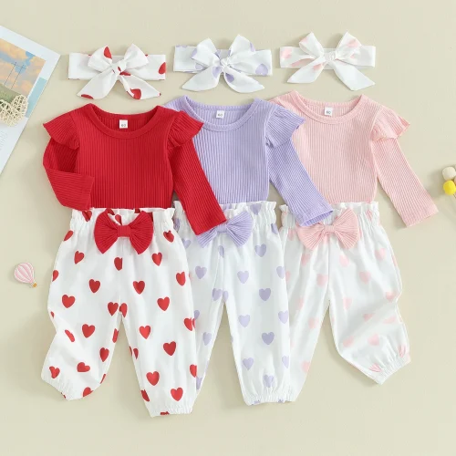 ma&baby 0-18M Valentine's Day Newborn Baby Girl Clothes Sets Knit Romper Heart Print Pants Headband Infant Toddler Outfit D05 1